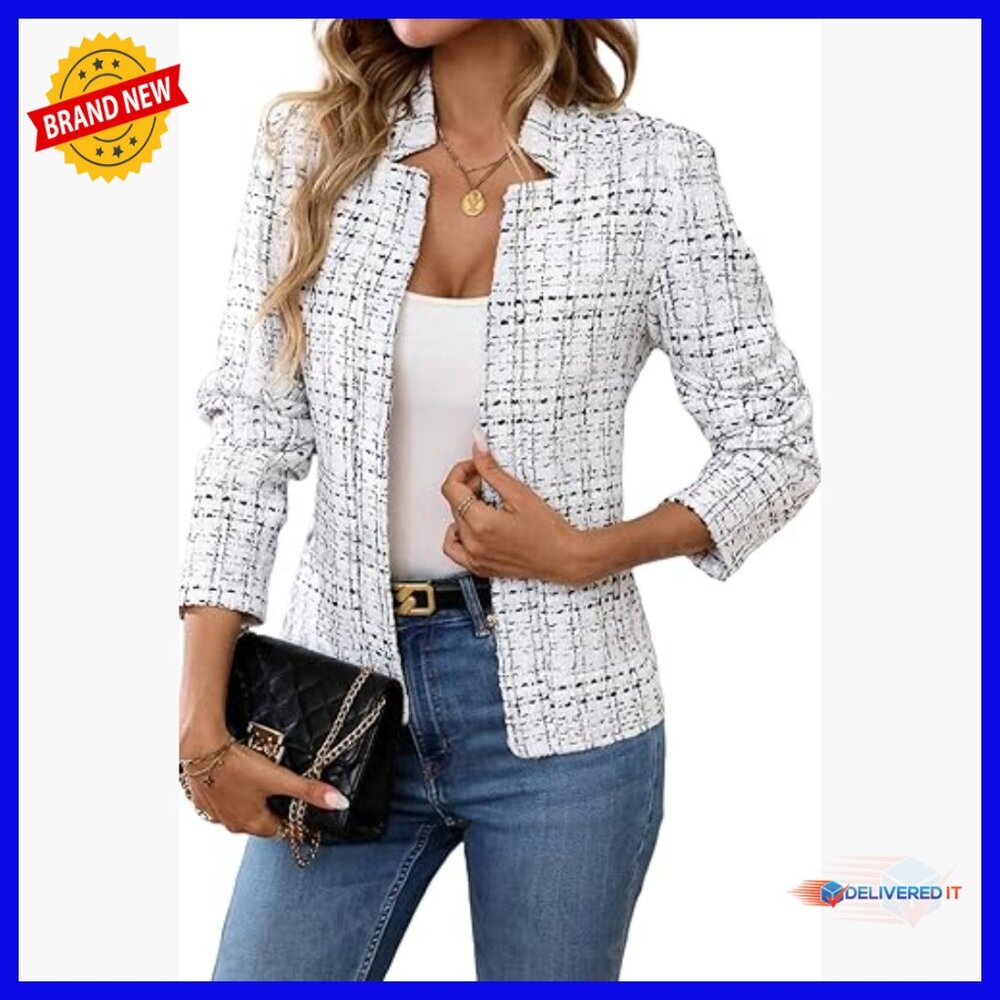 Slim Fit Tweed Blazer Long Sleeve Notch Collar Office Business Casual Jacket